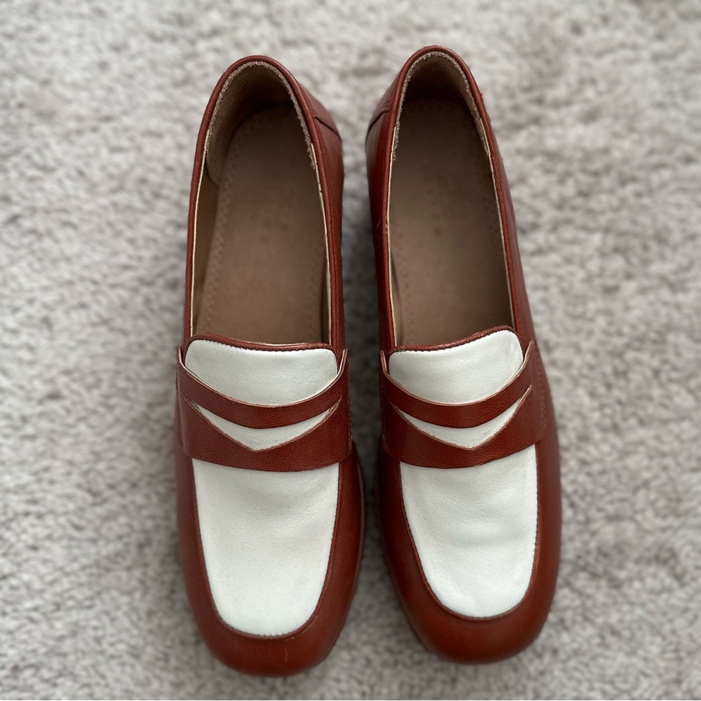 ASOS DESIGN | Maximise premium leather PLATFORM LOAFERS in tan and cream